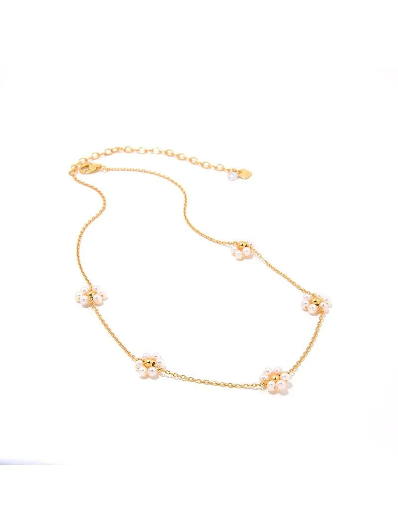 Natural Pearl Woven Floral Chain Necklace