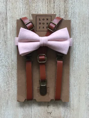 Petal Pink Bow Tie with Cognac Suspender Set