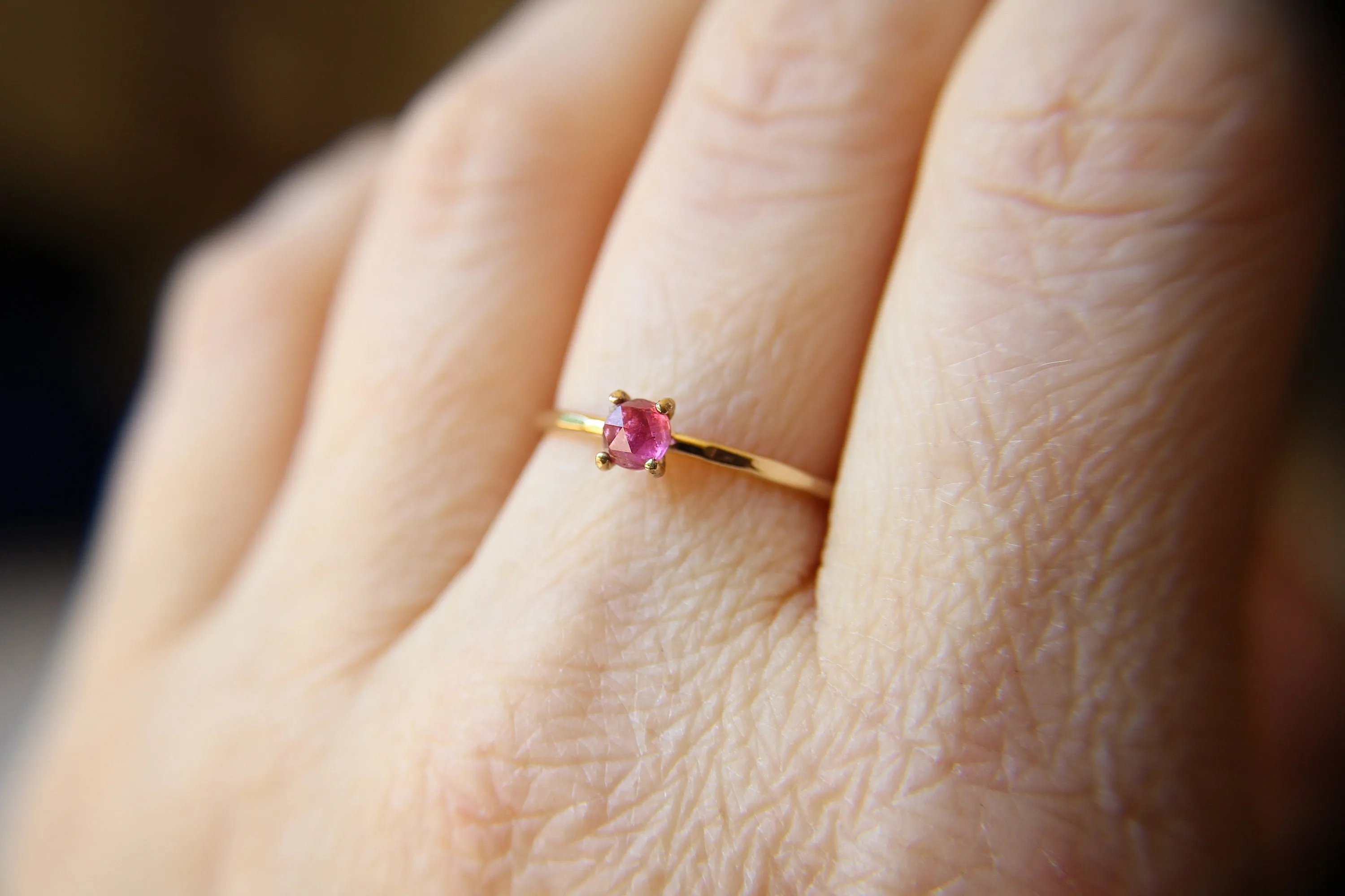 Rose Cut Tourmaline Ring, Pink Tourmaline Ring, Natural Gemstone Ring, Romantic Ring, Valentines, Gold Stacking Ring, Textured, Gift