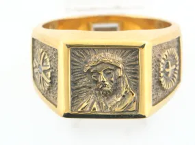 S01366AO - Sterling Silver Gold Plated ECCE HOMO Men Ring With CZ