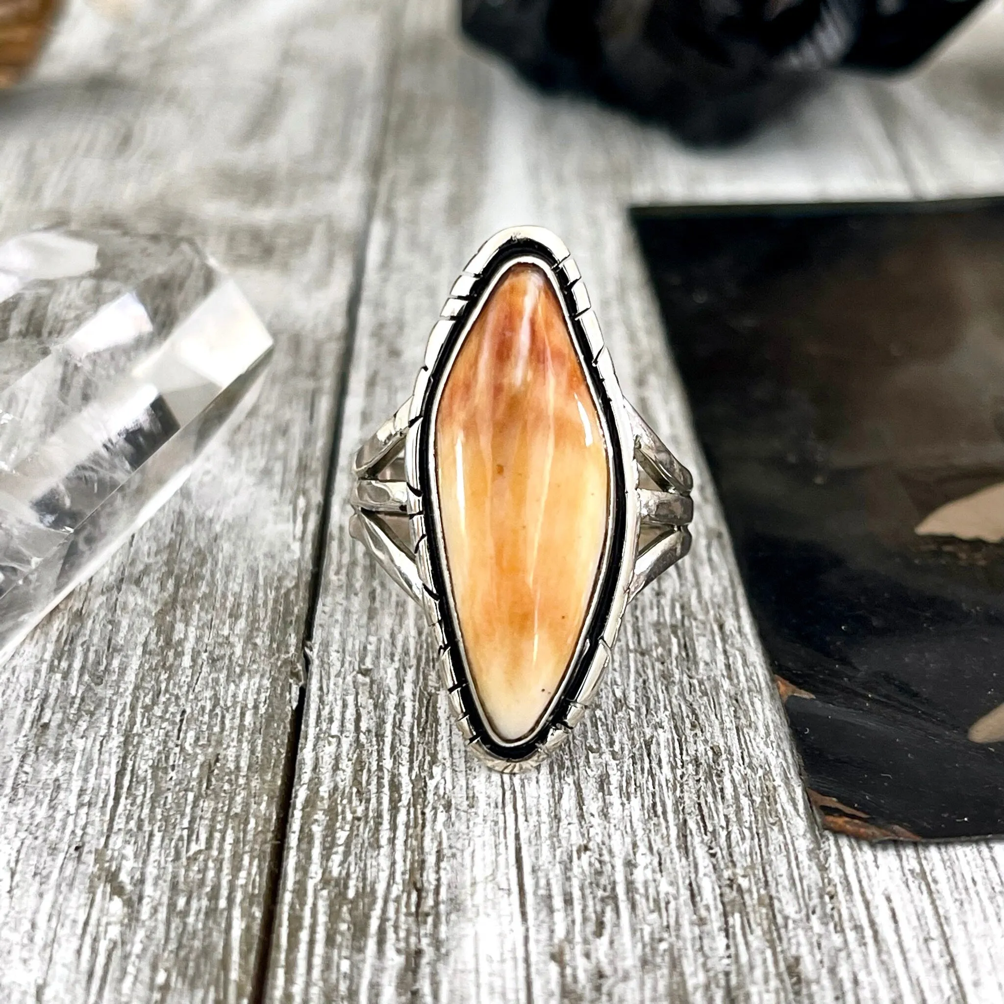 Size 9 Stunning Spiny Oyster Statement Ring Set in Sterling Silver / Curated by FOXLARK Collection