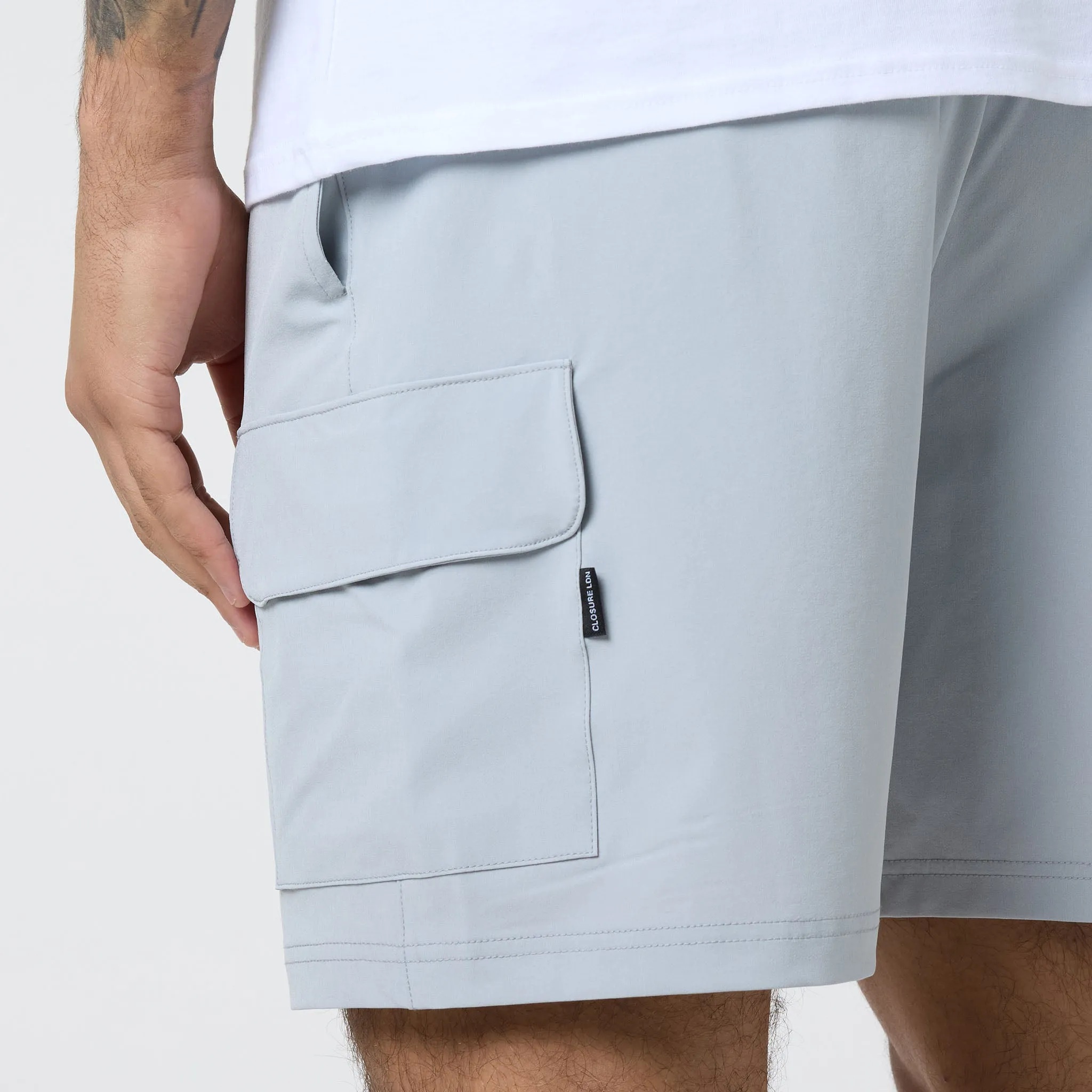 Tech Pocket T-Shirt & Cargo Short Set | White Grey