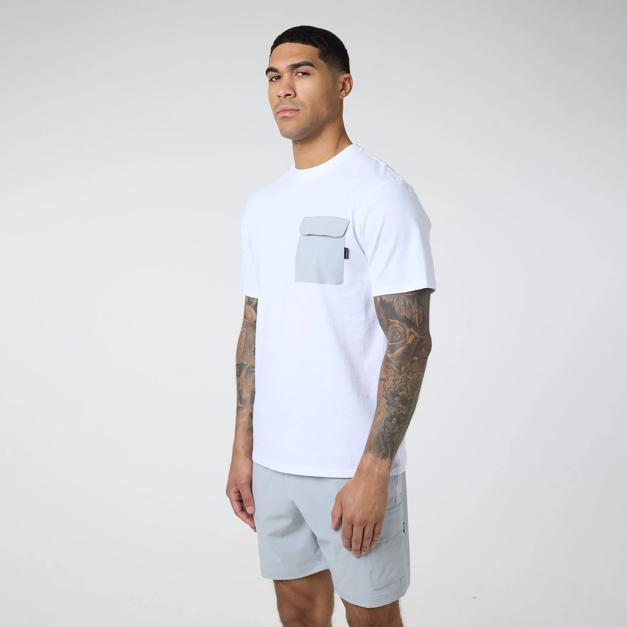 Tech Pocket T-Shirt & Cargo Short Set | White Grey