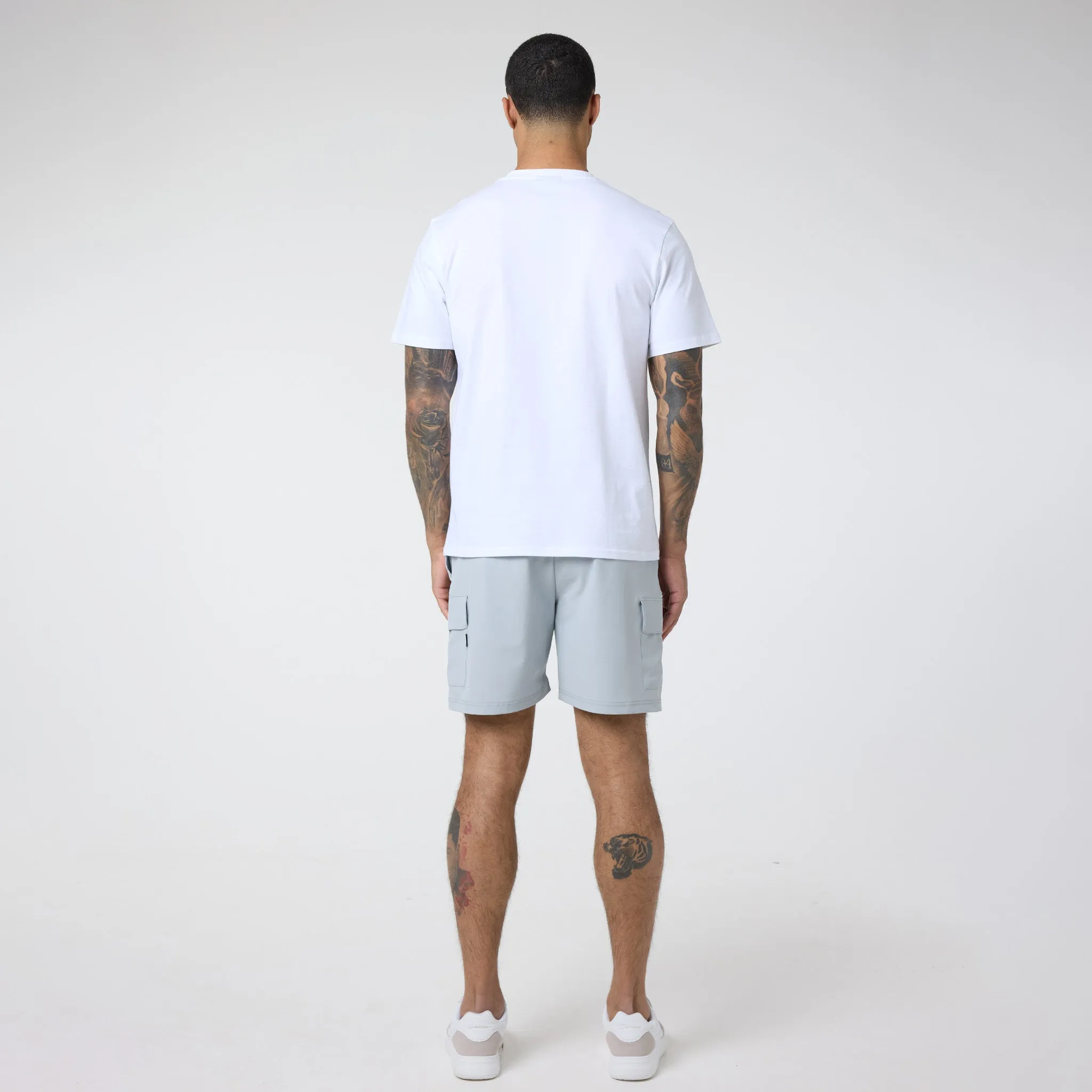 Tech Pocket T-Shirt & Cargo Short Set | White Grey