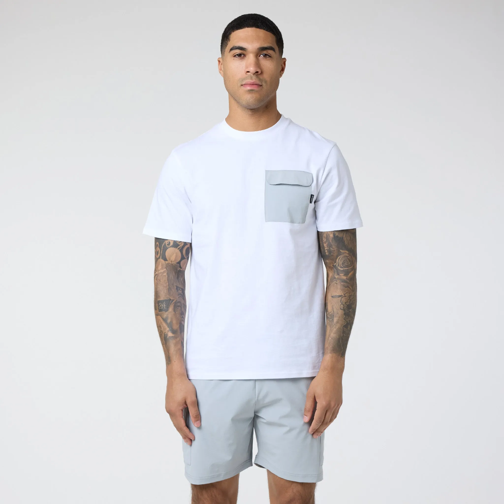 Tech Pocket T-Shirt & Cargo Short Set | White Grey