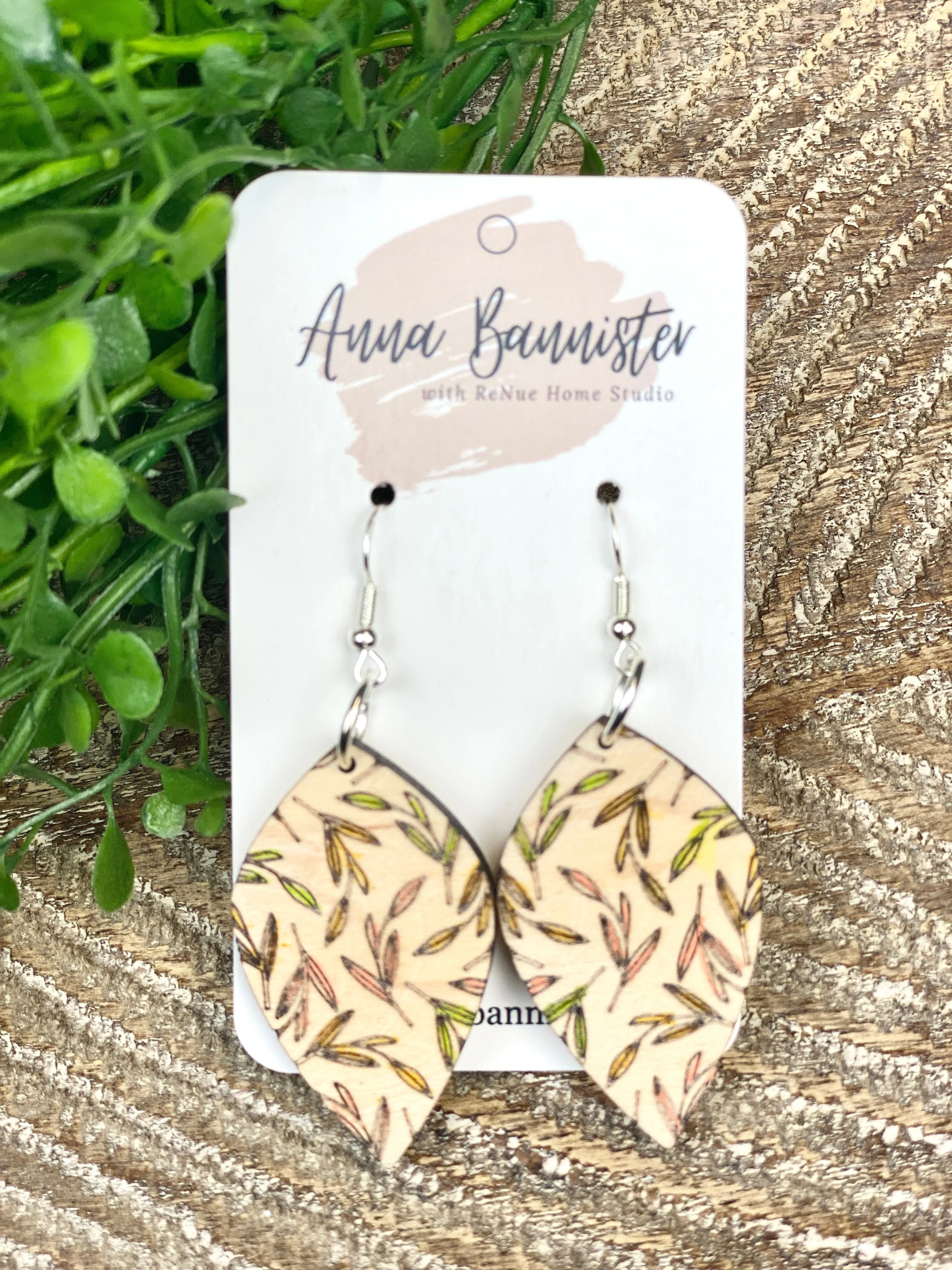 Upside Down Teardrop Fall Leaves Wood Earring Birch