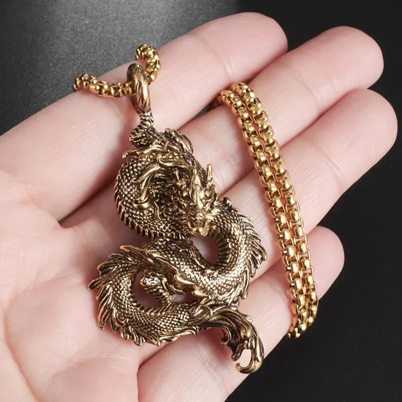 Vintage Chinese Dragon Necklace Everyday Good Luck Charm Necklace