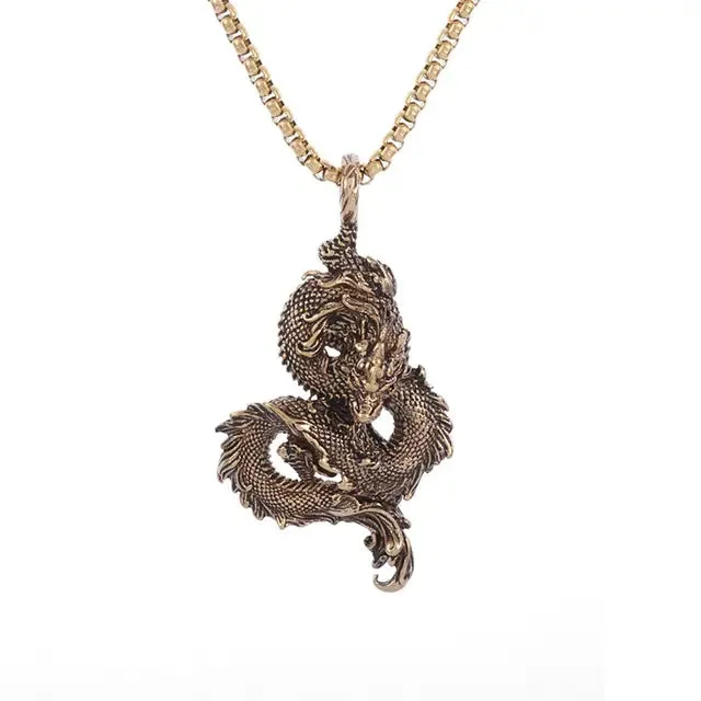 Vintage Chinese Dragon Necklace Everyday Good Luck Charm Necklace