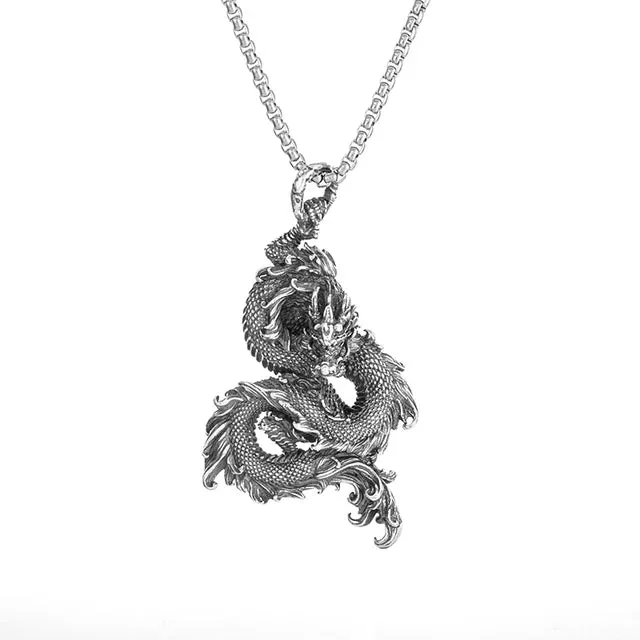 Vintage Chinese Dragon Necklace Everyday Good Luck Charm Necklace