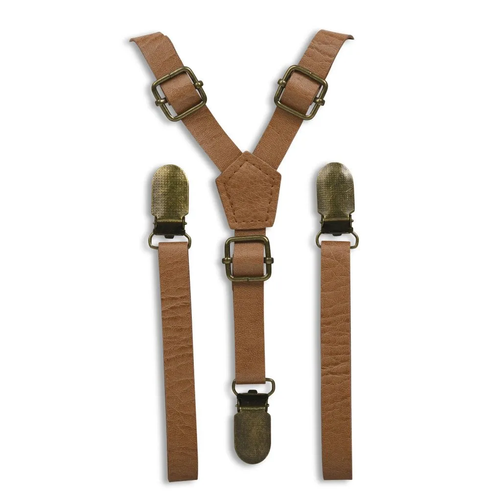 Vintage Tan Faux Leather Suspenders