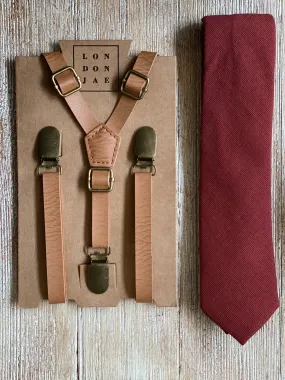 Vintage Tan Suspender with Terracotta Neck Tie Set