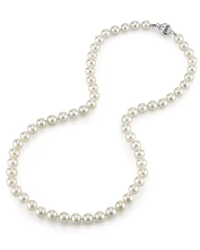 White Japanese Akoya Choker Length Pearl Necklace, 6.5-7.0mm - AA  Quality